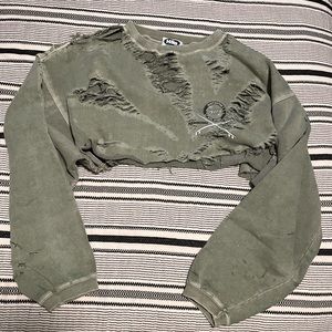 Cropped Distressed Sweatshirt
